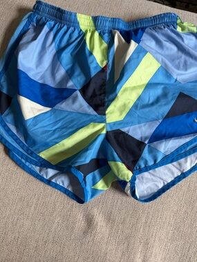 Nike Blue Multi-Tone Athletic Shorts with Silver Swoosh